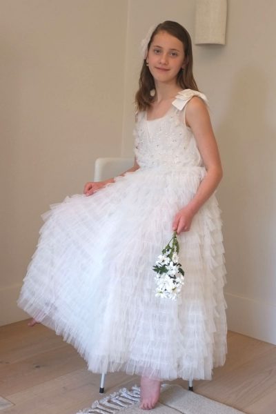 girls long tulle dress for communion or flower girl