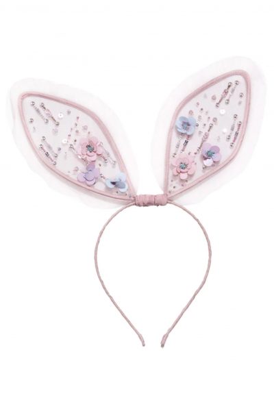 girls tulle and sequin bunny ears headband in pink and blue