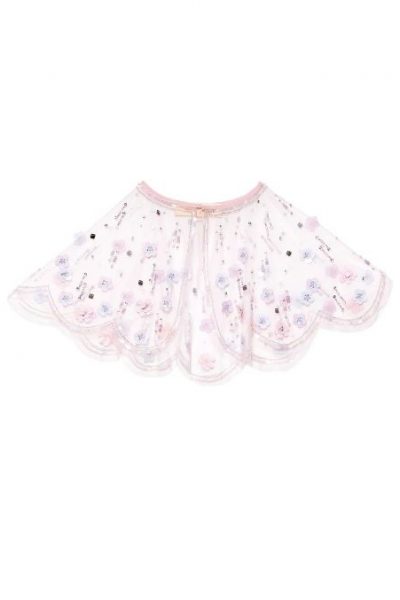 girls pink tulle scalloped cape with sequin embellishments
